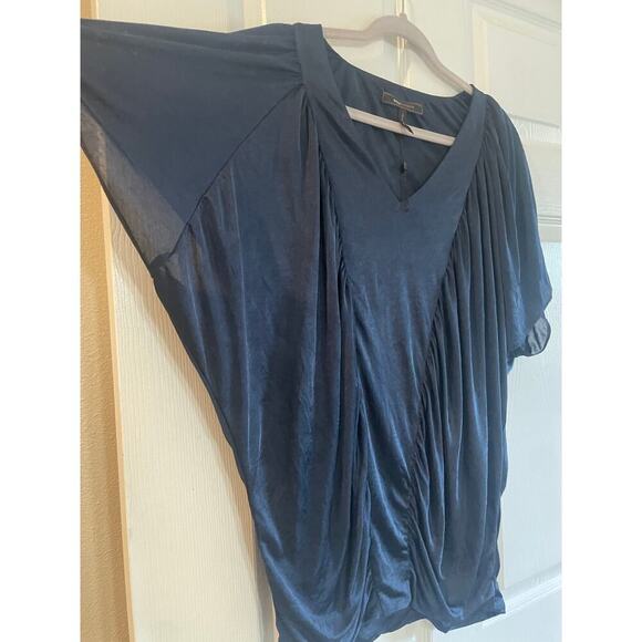 BCBG MAXAZRIA  Ink Navy Blouse Top V-Neck Slouchy Lined Boho Sz XS - Picture 3 of 11